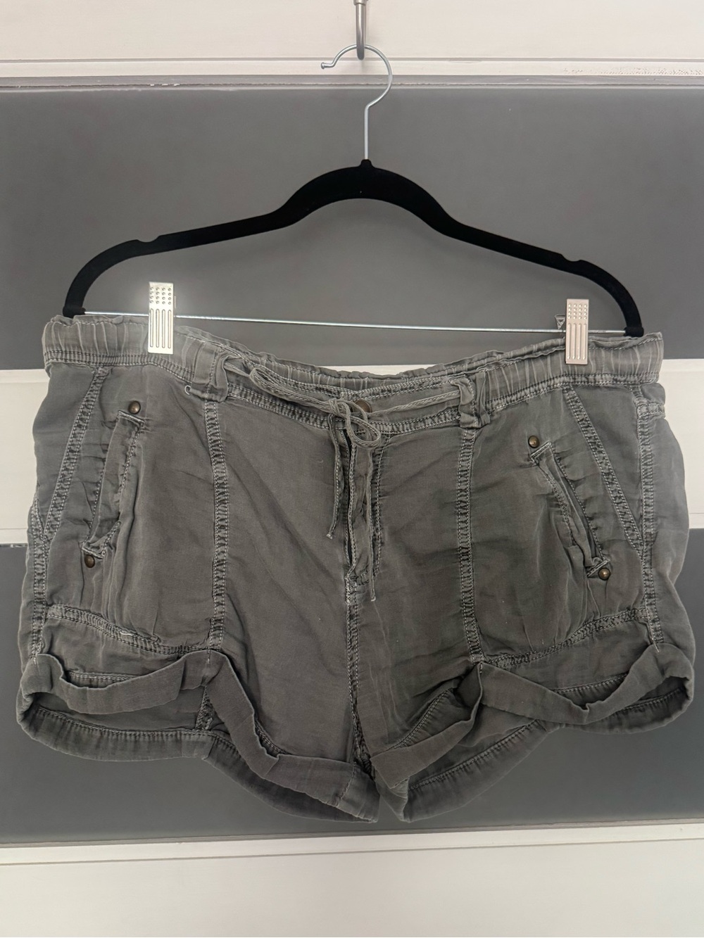 Free People Washed Gray Drawstring Shorts